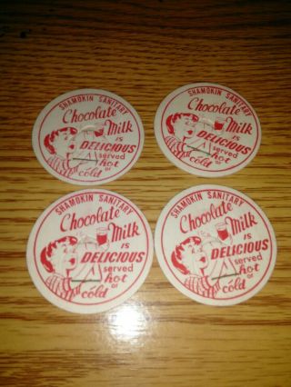 4 Vintage Chocolate Milk Bottle Caps Shamokin Sanitary Dairy