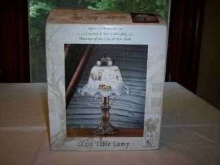 Vintage Currier & Ives Hand Painted Art Glass Lamp – American Winter Scene - Nib