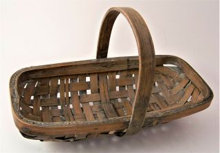 Vintage Splint Wood Herb Gathering Basket Footed W/bentwood Handle