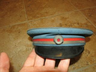 Imperial German Blue Military Visor Cap With Red And Bullion Piping Short Brim