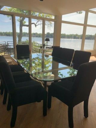 Labarge Dining Table Brass And Beveled Glass W 8 Chairs 46 " X85 " Seats 8