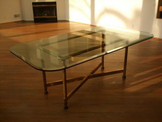 LaBarge Dining Table Brass and Beveled Glass w 8 Chairs 46 
