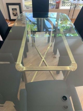 LaBarge Dining Table Brass and Beveled Glass w 8 Chairs 46 