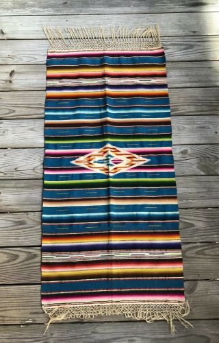 Gorgeous Vintage Handwoven Wool Saltillo Rug Serape Wall Hanging 22x54”