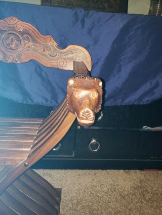 Vintage Carved Oak Italian Savonarola Folding Scissor Chair Lion Head Arms 3