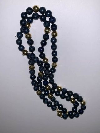 Vintage Lapis Lazuli & 14k Gold Bead Strand Necklace,  14k Gold Clasp - 32” Long 2
