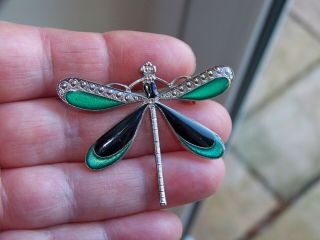 Vintage Jewellery Art Deco Enamel Flying Dragonfly Insect Brooch Pin Pierre Bex