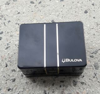 Vintage Bulova Watch Box Black Plastic With Gold Tone Marks
