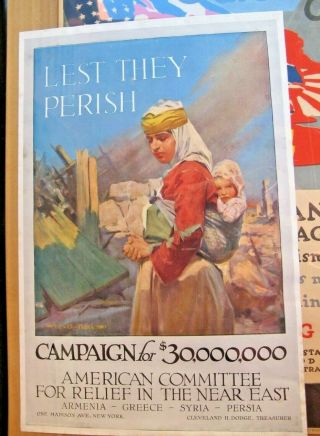 Vtg Wwi Poster American Committee Relief Near East W.  B.  King Art Armenia Perish