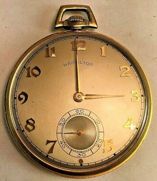 Vtg Hamilton Gold Filled Pocket Watch Masonic Inscription Preston Lodge 281