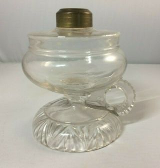 Antique Small Loop Finger Oil Lamp Base Clear Glass Handled Font Only