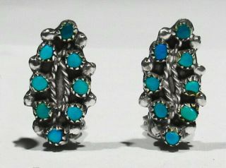 Vintage 1940s Zuni 925 Silver Hand Carved Natural Turquoise Hummingbird Earrings