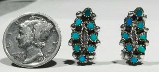Vintage 1940s Zuni 925 Silver Hand Carved Natural Turquoise Hummingbird Earrings 2
