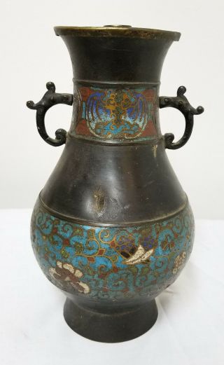 Antique Vintage Japanese Chinese Cloisonne Champleve Enamel Vase Lamp