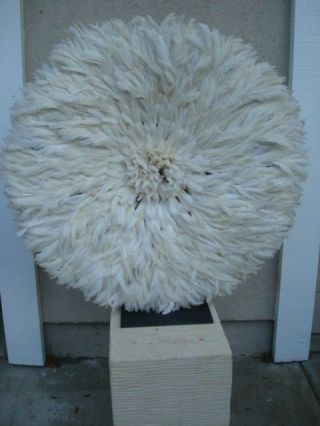 31 " White / African Feather Headdress / Juju Hat / 1st.  Quality / Authentic