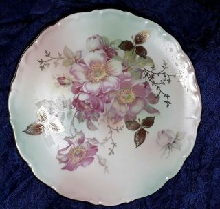 Vintage House Of Goebel 7 " Plate Bavaria W Germany Pink White Roses Green Gold