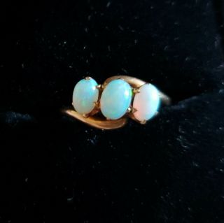 Antique 14kt Gold Ring With 3 Natural Gem Quality Oval Opals