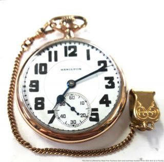 Antique 1928 Hamilton 21j 16s Double Roller 992 Running Pocket Watch With Chain