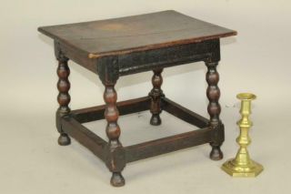 Very Rare 17th C Pilgrim Joined Foot Stool In Oak With Molded Aprons Old Surface