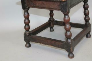 VERY RARE 17TH C PILGRIM JOINED FOOT STOOL IN OAK WITH MOLDED APRONS OLD SURFACE 2