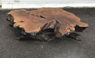 Burl Wood Base Vintage 1960s 70s Coffee Table Mid Century Modern/43 inches long 2