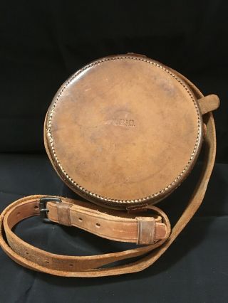 Ww1 Era U.  S.  Large Hard Leather Circular Carrying Case W/ Strap B.  A.  T.  & S.  Co.