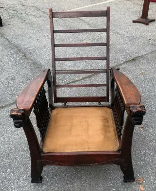 Antique Oak Lion Arm Morris Chair - Griffin - Great Patina - Nr