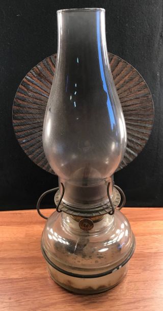 Vintage Antique Oil Kerosene Clear Glass Wall Hanging Lamp W/ Chimney
