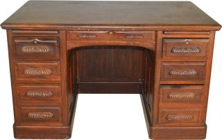 17602 Mahogany Lawyers Flat Top Desk Carved Handles