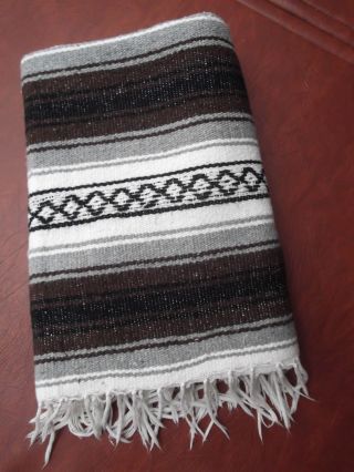 South West Western Indian Woven Lightweight Stripe Fringe Blanket 50in X 76in