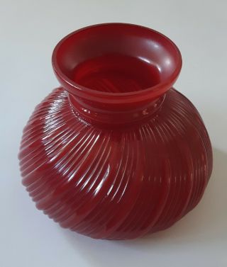 Vintage 7 " Ruby Red Glass Student Hurricane Oil Lamp Shade Swirl Ribbed