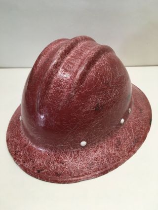 Vintage E.  D.  Bullard Hard Boiled Red Full Brim Fiberglass Helmet W/ Liner,  Strap