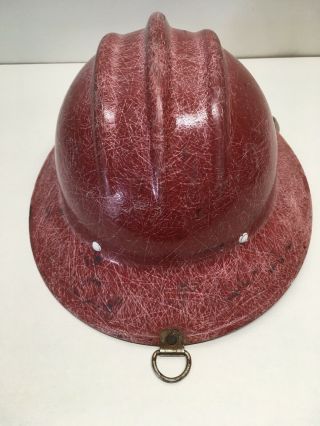 Vintage E.  D.  Bullard Hard Boiled RED Full Brim Fiberglass Helmet w/ Liner,  Strap 3