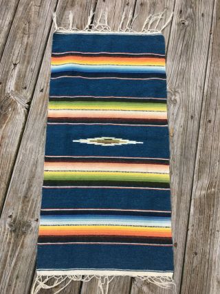 Vtg Mexican Saltillo Serap Table Runner Rug Blanket Southwestern Wool Textile