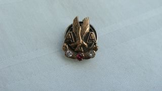 Vintage " American Airlines " 10k Gold Diamonds Ruby Service Lapel Pin - Screw Back