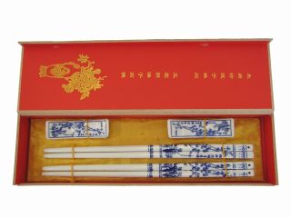 Gift Set Of Blue Plum Flower Porcelain Chinese Chopsticks