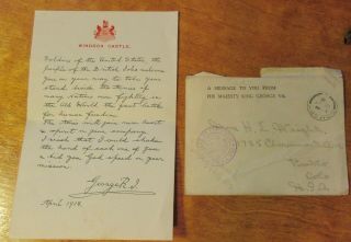 1918 Mass - Produced Letter From King George V To U.  S.  Soldiers,  Romsey Postmark