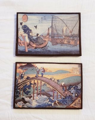 Set Of 2 Vintage Chinese Wall Hanging Plaques Art Decor 8 " ×5.  25 "
