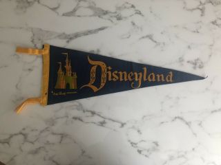 Vintage 1960s Disneyland Walt Disney Productions Felt Pennant Blue - 24”