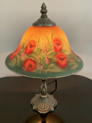 Table Lamp/night Light Reverse Painted Shade With Roses
