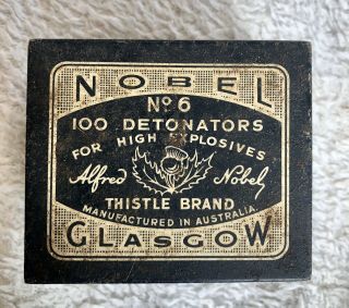 Vintage Nobel Thistle Brand Detonator Tin,  Explosives Made In Australia