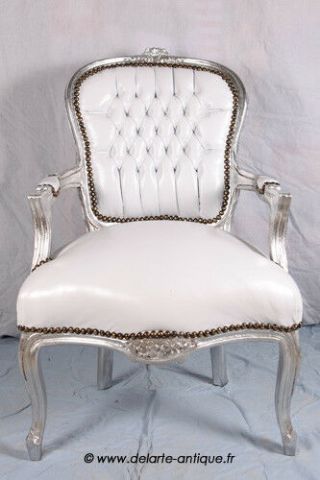 Louis Xv Arm Chair French Style Chair Vintage Furniture White Leather Look