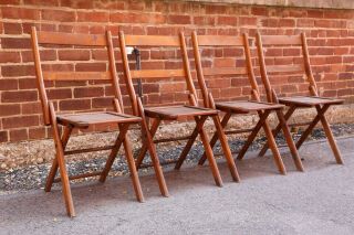 4 Vintage Wood Folding Chairs Theatre Seats Kitchen Table Island Coffee Bar