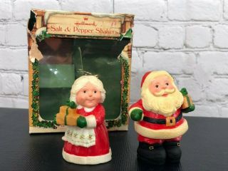 Vintage Christmas Salt And Pepper Shakers Santa And Mrs Claus 3 " Hallmark W/ Box