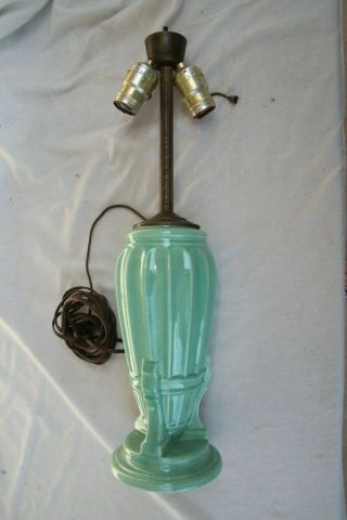 Vintage Art Deco Style Green Ceramic Table Lamp.  No Shade