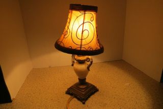 Vintage Small Table Lamp With Shade Metal Base Marble Like Stem