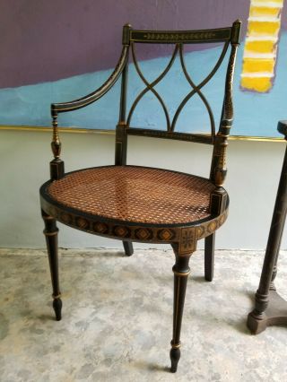 Black and Gold Vintage Antique Regency STYLE Cane Arm Chair /Desk/ Side Chair 2