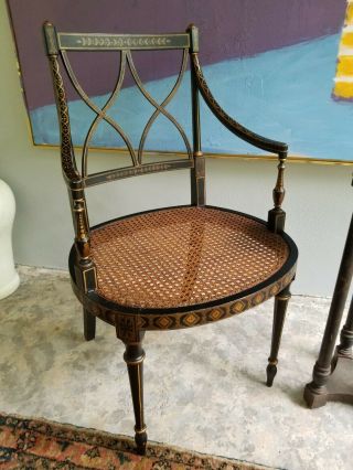 Black and Gold Vintage Antique Regency STYLE Cane Arm Chair /Desk/ Side Chair 3
