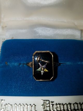 Vintage Gold Black Onyx Order Of The Eastern Star Past Matron Ring