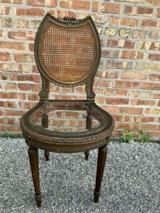 Louis Xvi Style Cane Vanity Chair With Glass Seat